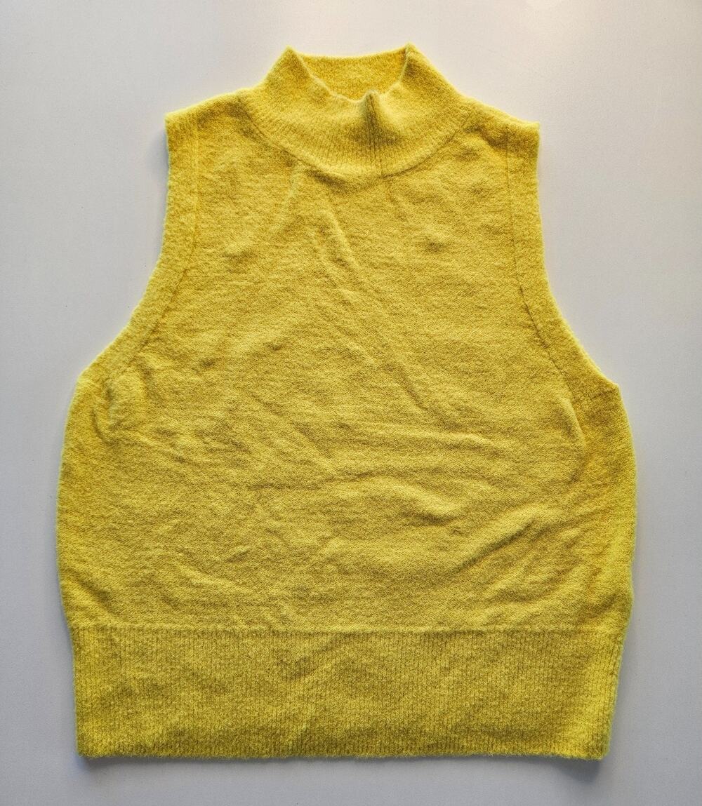 Topshop Womens S Yellow Fluffy Funnel Neck Sweater Vest Fuzzy Knit Y2K